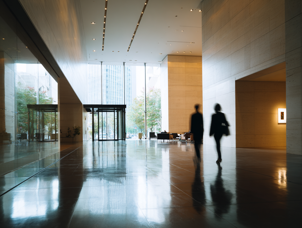 Modern Office Lobby with Silhouettes